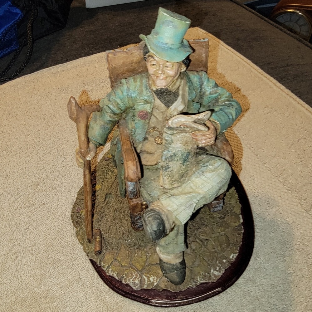 Marlo Collection Man W/ Top Hat Reading Newspaper In Chair & Cane Figure Vintage